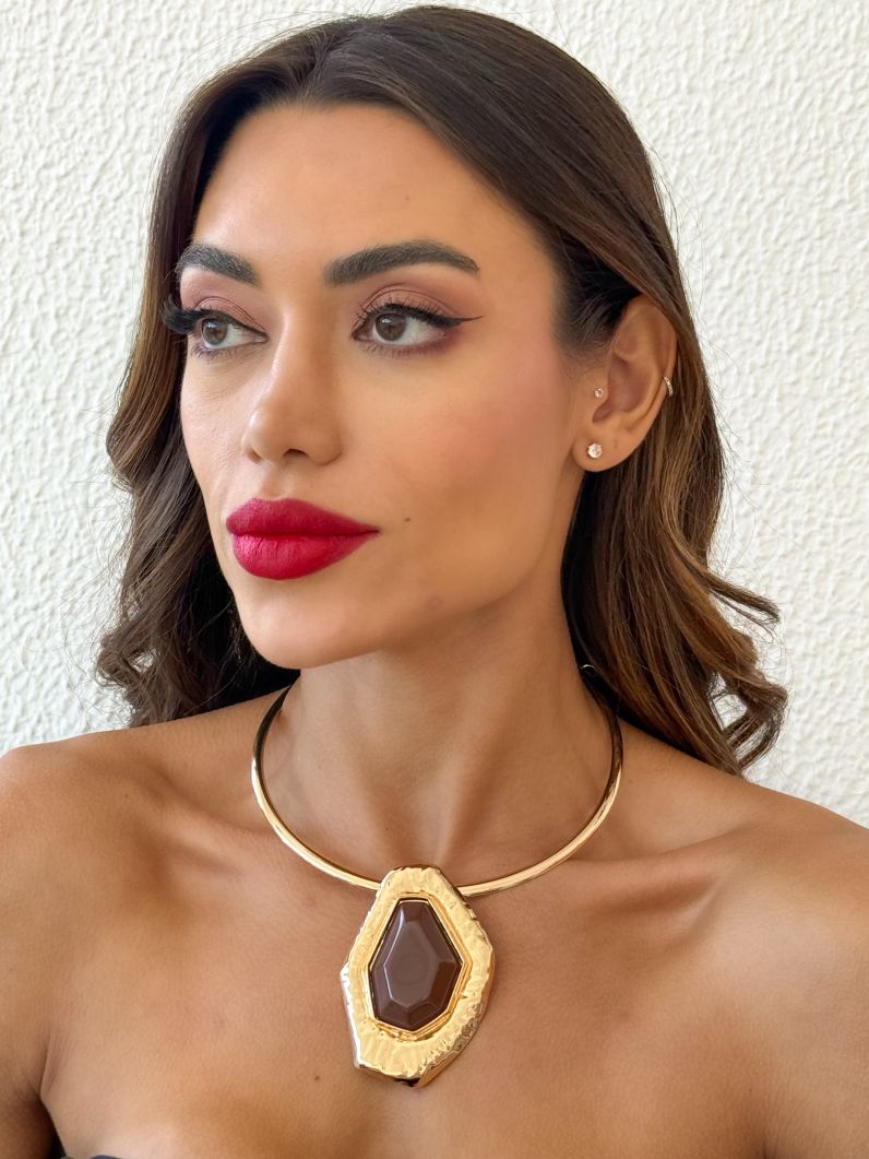 Choker Aro Folheado a Ouro 18k Forma Resinada e Martelada