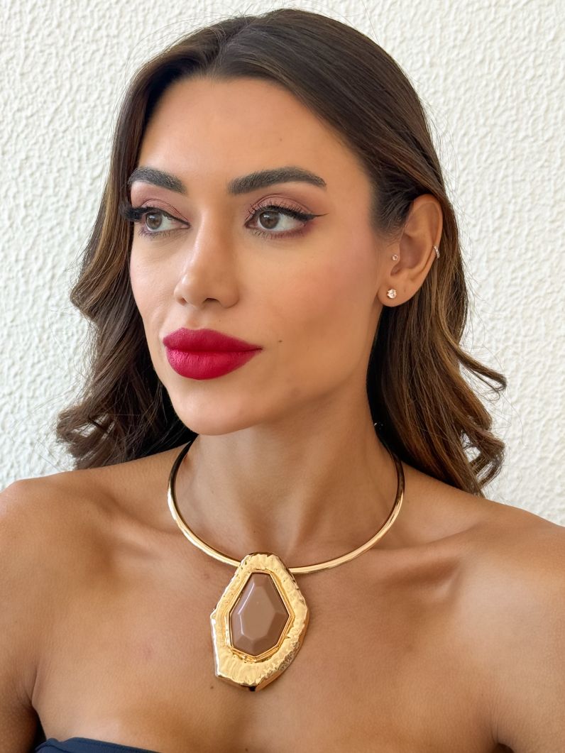 Choker Aro Folheado a Ouro 18k Forma Resinada e Martelada