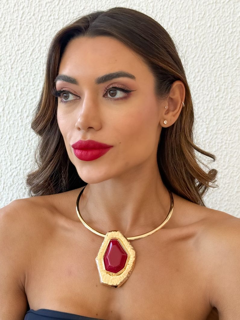 Choker Aro Folheado a Ouro 18k Forma Resinada e Martelada