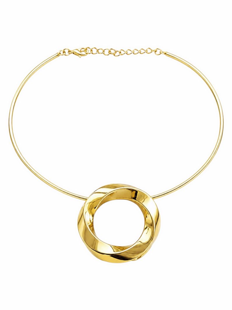 Choker Aro Semi Joia Pingente Círculo Torcido Vazado