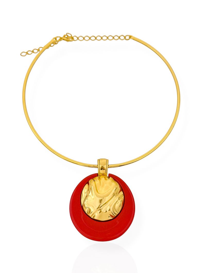Choker Aro Semi Joia Pingente Resinado e Martelado