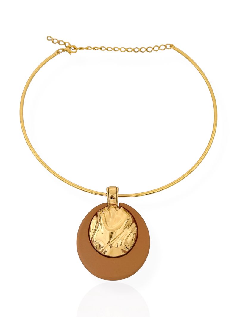 Choker Aro Semi Joia Pingente Resinado e Martelado