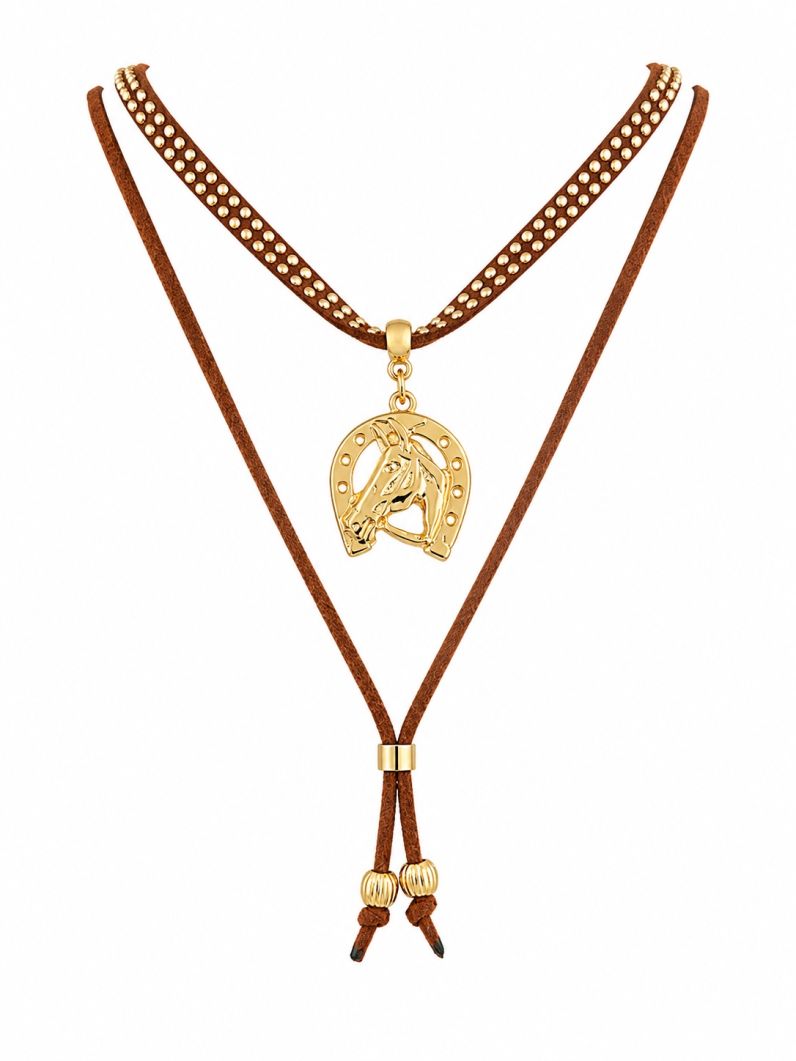 Choker Courinho Folheado a Ouro 18k Design Cavalo