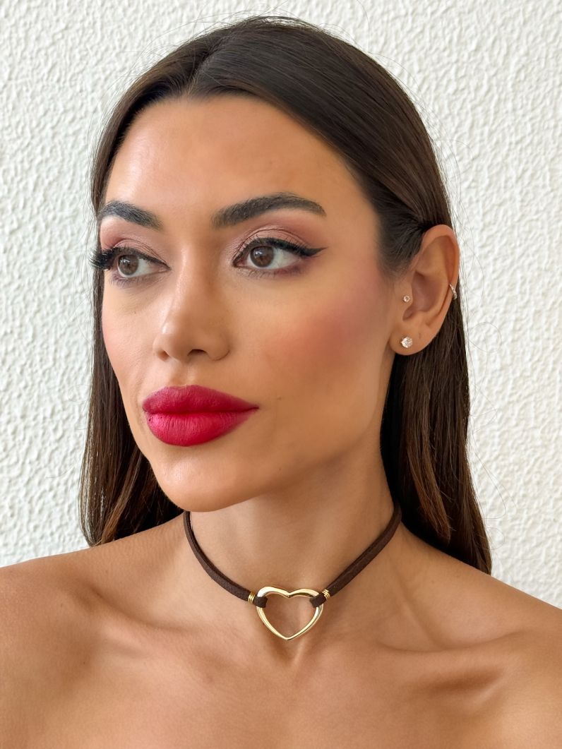 Choker Courinho Pingente Coração Folheado a Ouro 18k