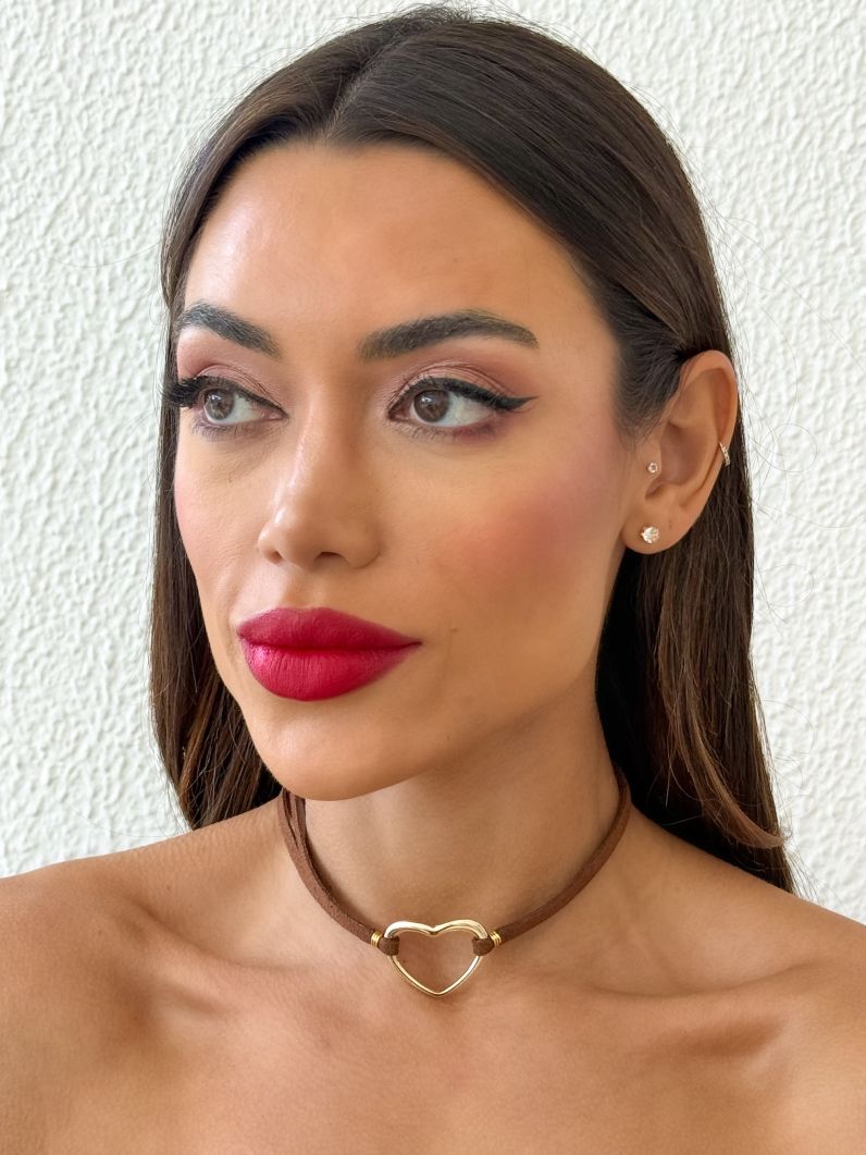 Choker Courinho Pingente Coração Folheado a Ouro 18k
