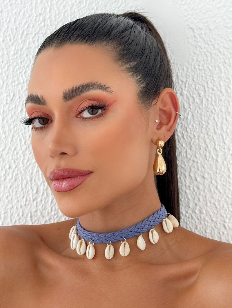 Choker Courinho Trançado com Búzios Naturais