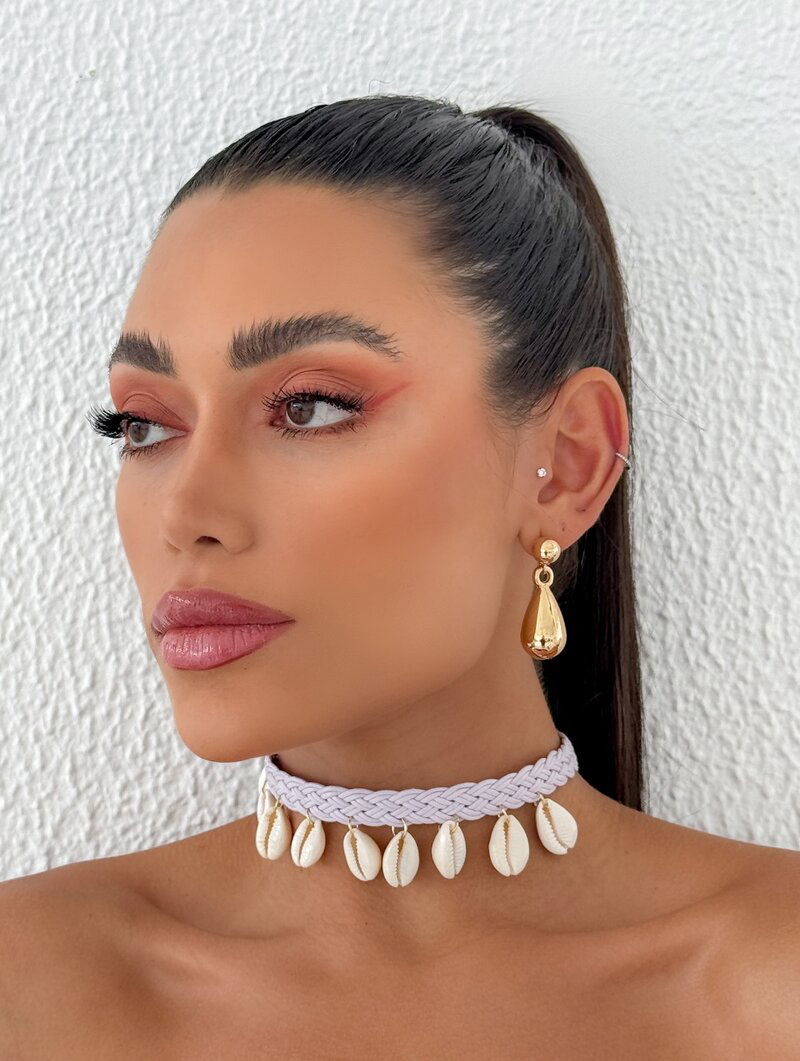 Choker Courinho Trançado com Búzios Naturais
