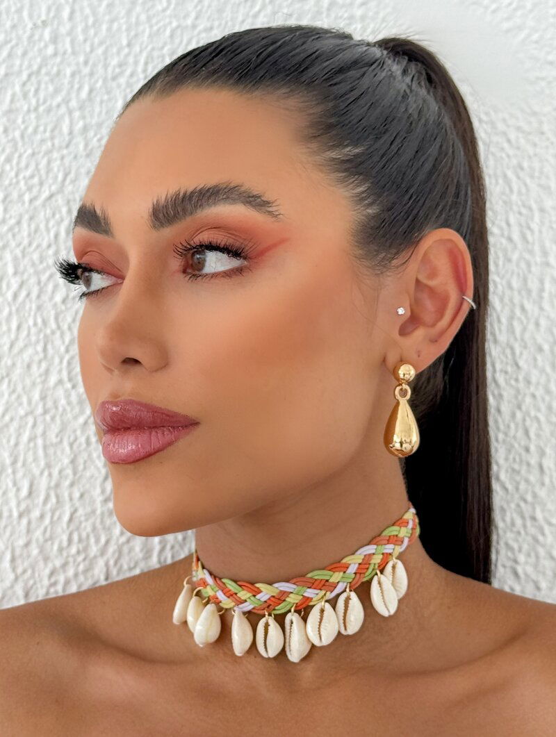 Choker Courinho Trançado com Búzios Naturais