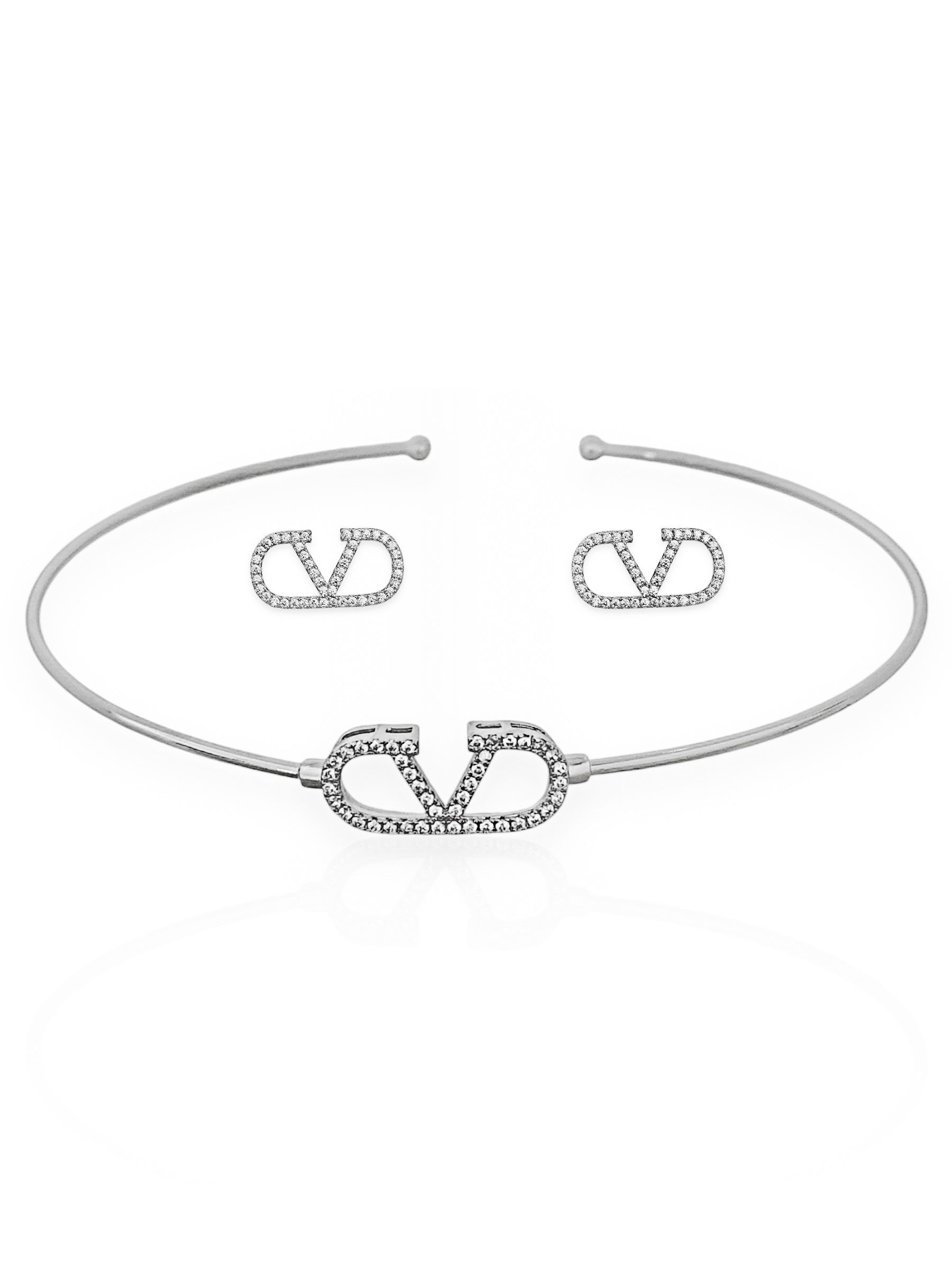 Conjunto Choker e Brinco Folheado a Ouro 18k e Prata Aro V Com Zircônia