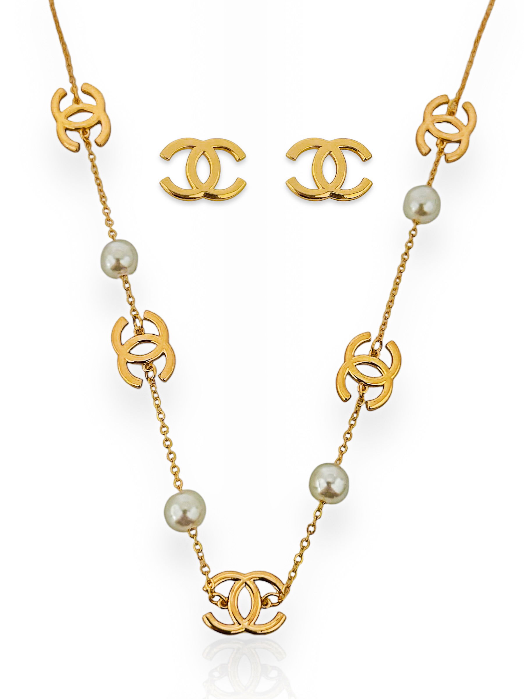 Conjunto Choker e Brinco Folheado a Ouro 18k e Prata Inspiração Com Pérola