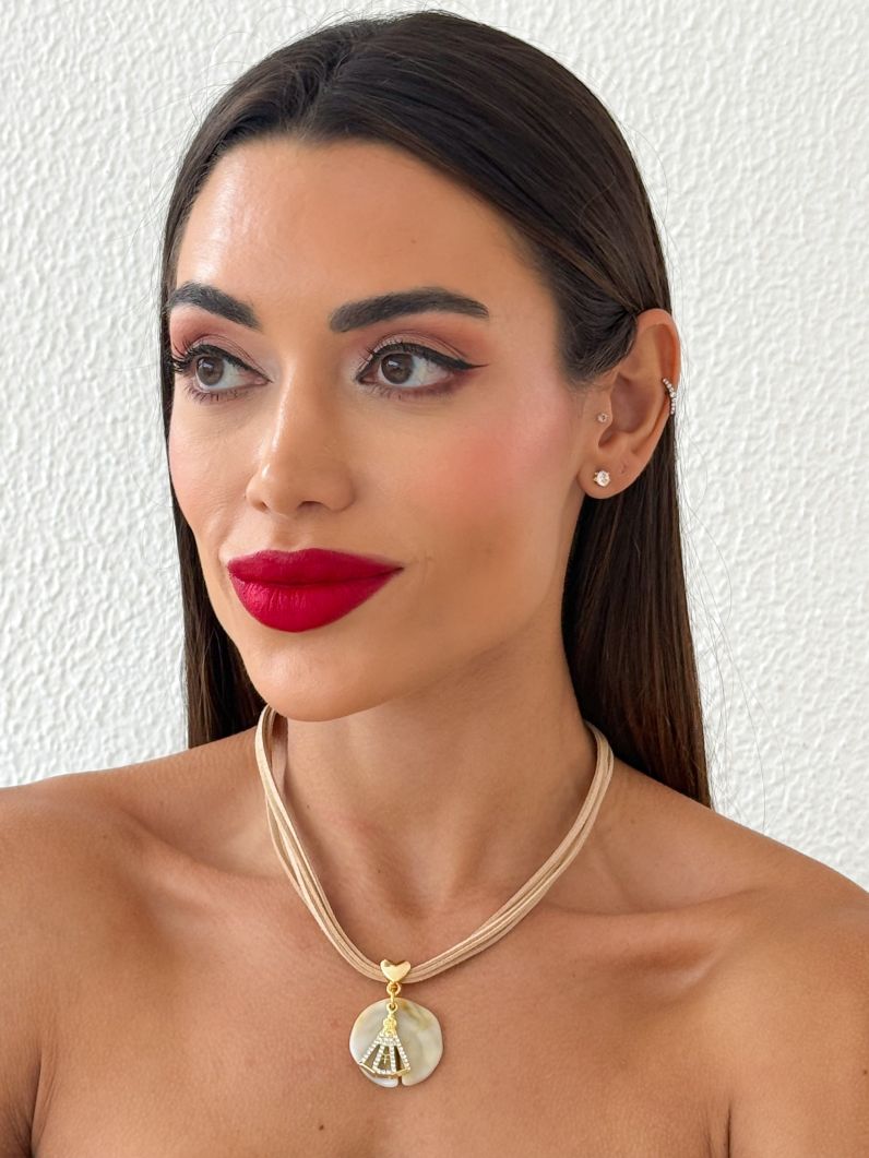 Choker Fios Courinho Com Pingente Folheado a Ouro 18k Nossa Senhora Com Zirconia e Resinado
