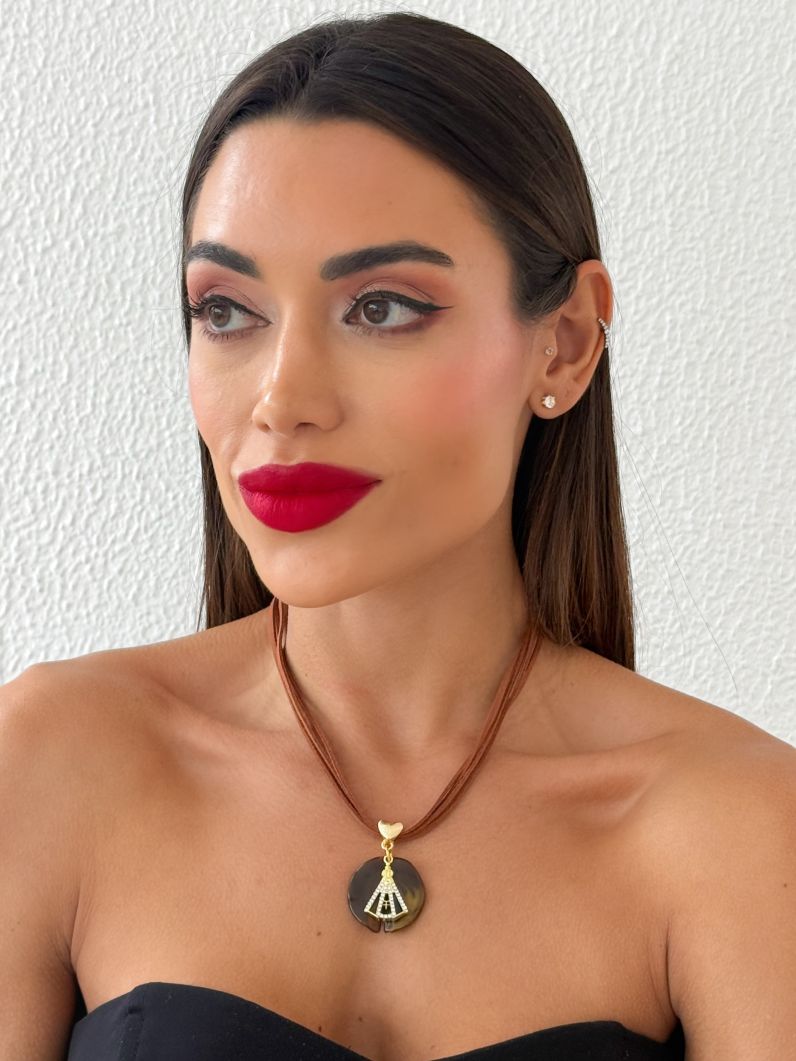 Choker Fios Courinho Com Pingente Folheado a Ouro 18k Nossa Senhora Com Zirconia e Resinado