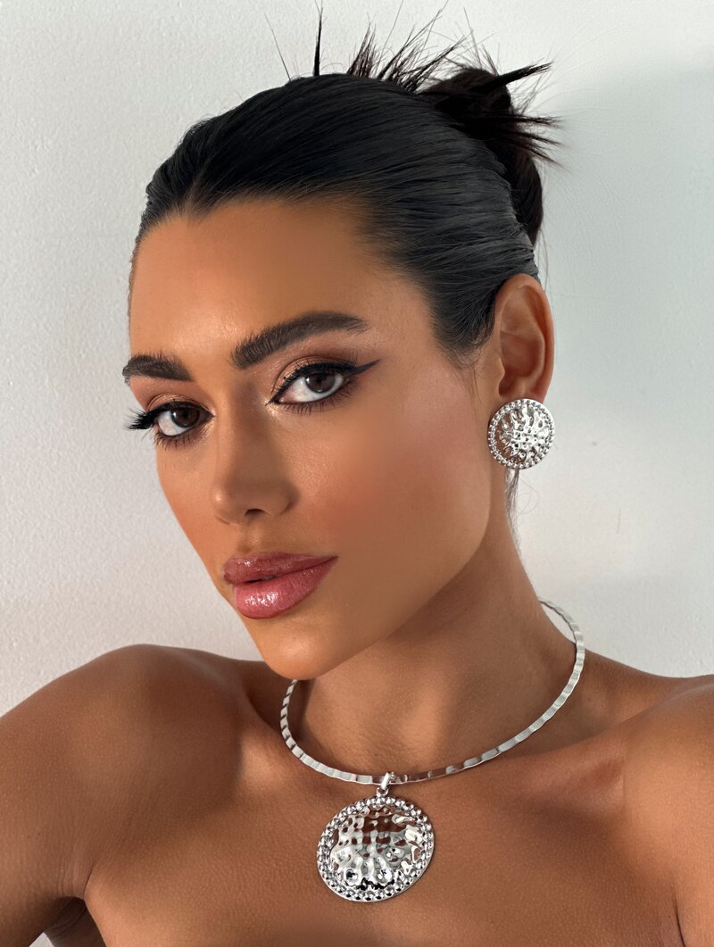 Conjunto Choker e Brinco Folheada a Ouro 18k e Prata Aro com Circulo Martelado