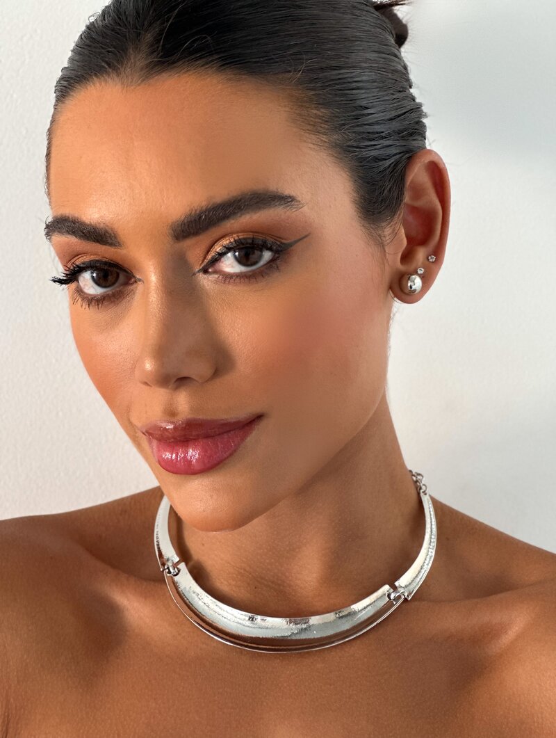 Choker Folheada a Ouro 18k e Prata Aro Escovado Liso