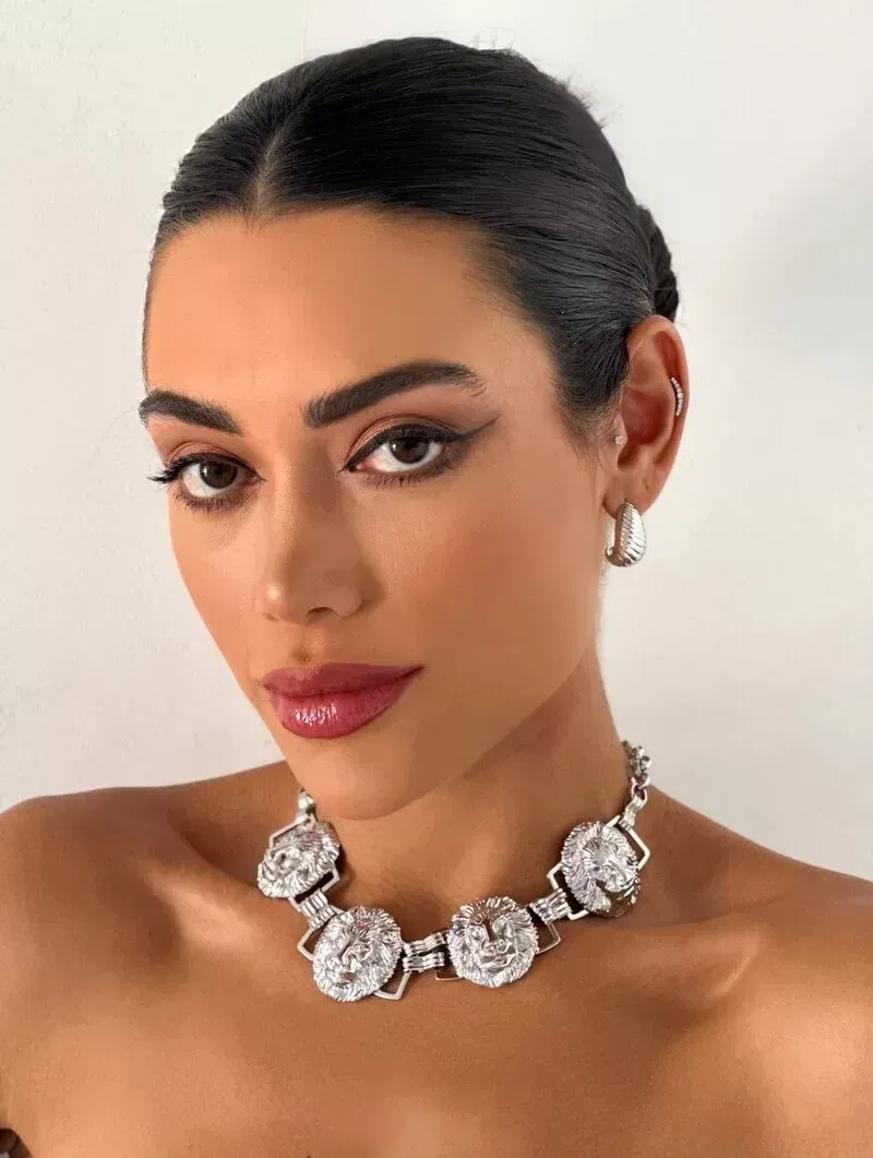 Choker Folheada a Ouro 18k e Prata Elo Português com Pingentes de Leão