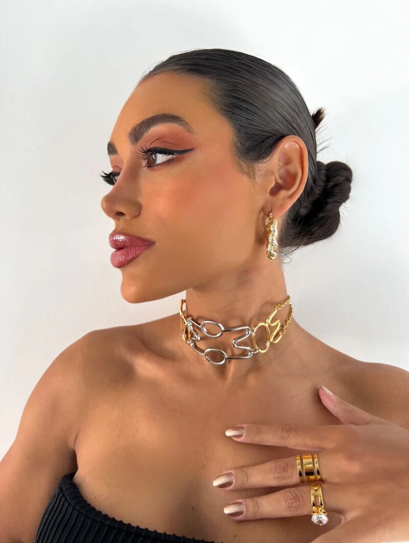 CHOKER FOLHEADA A OURO 18K E PRATA MAXI BLOGGER.