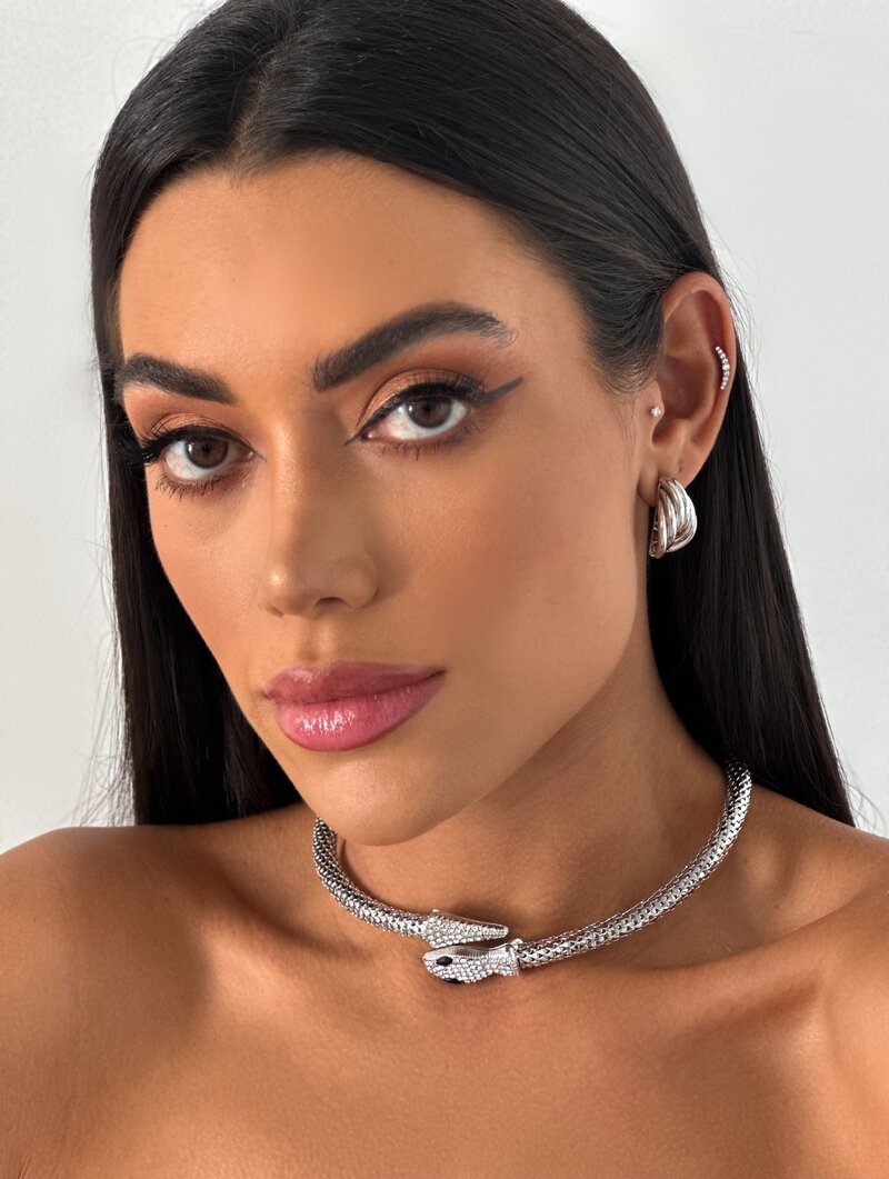 Choker Folheada a Ouro 18k e Prata Serpente Texturizada