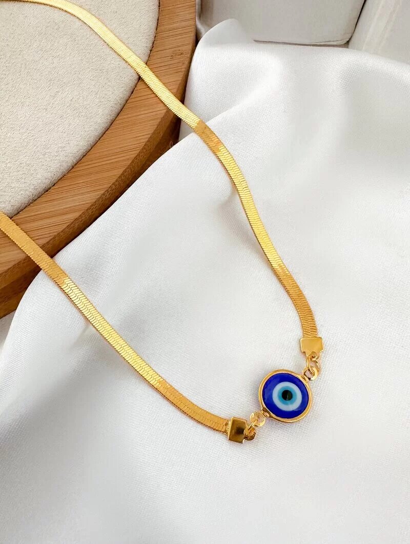 Choker Folheada a Ouro 18k Fita Laminada com Olho Grego
