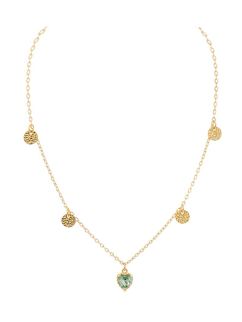 Choker Folheado a Ouro 18k Coração Cristal e Circulo Martelado