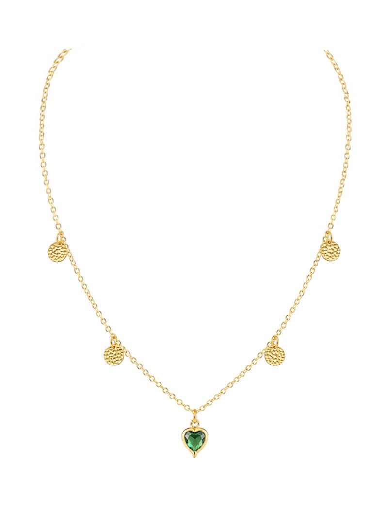 Choker Folheado a Ouro 18k Coração Cristal e Circulo Martelado
