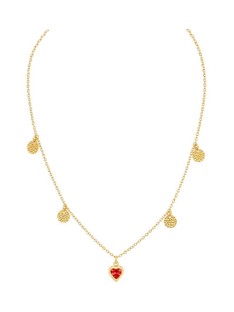 Choker Folheado a Ouro 18k Coração Cristal e Circulo Martelado