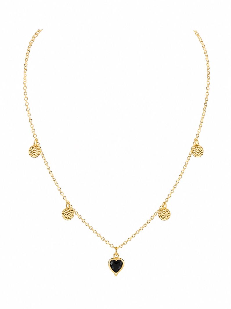 Choker Folheado a Ouro 18k Coração Cristal e Circulo Martelado