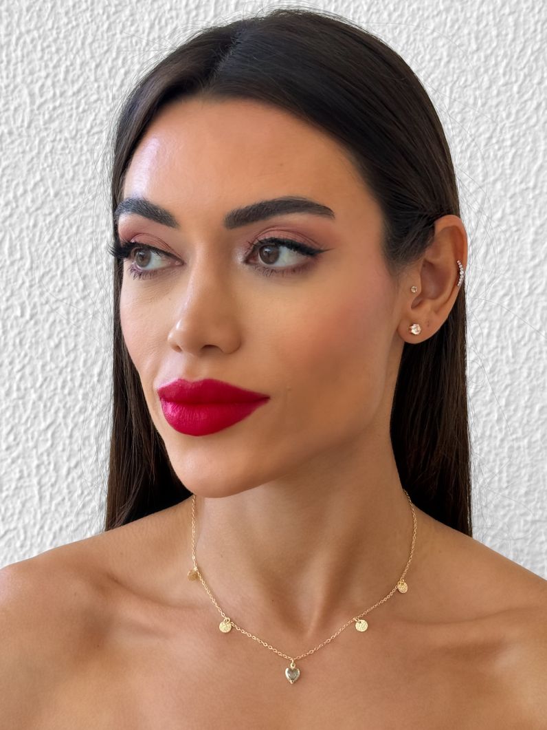 Choker Folheado a Ouro 18k Coração Cristal e Circulo Martelado