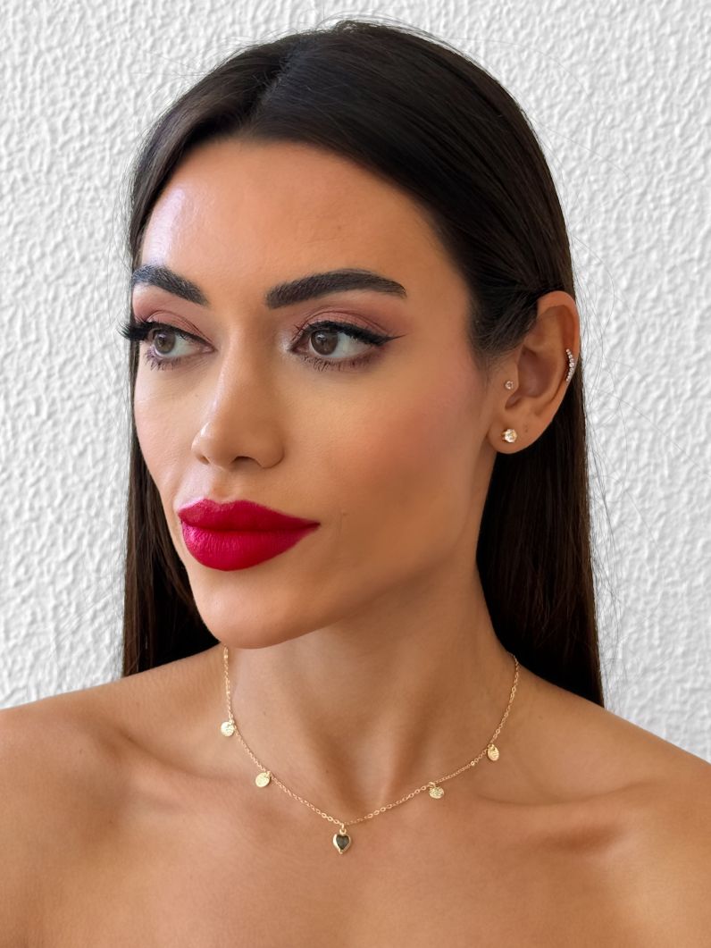 Choker Folheado a Ouro 18k Coração Cristal e Circulo Martelado