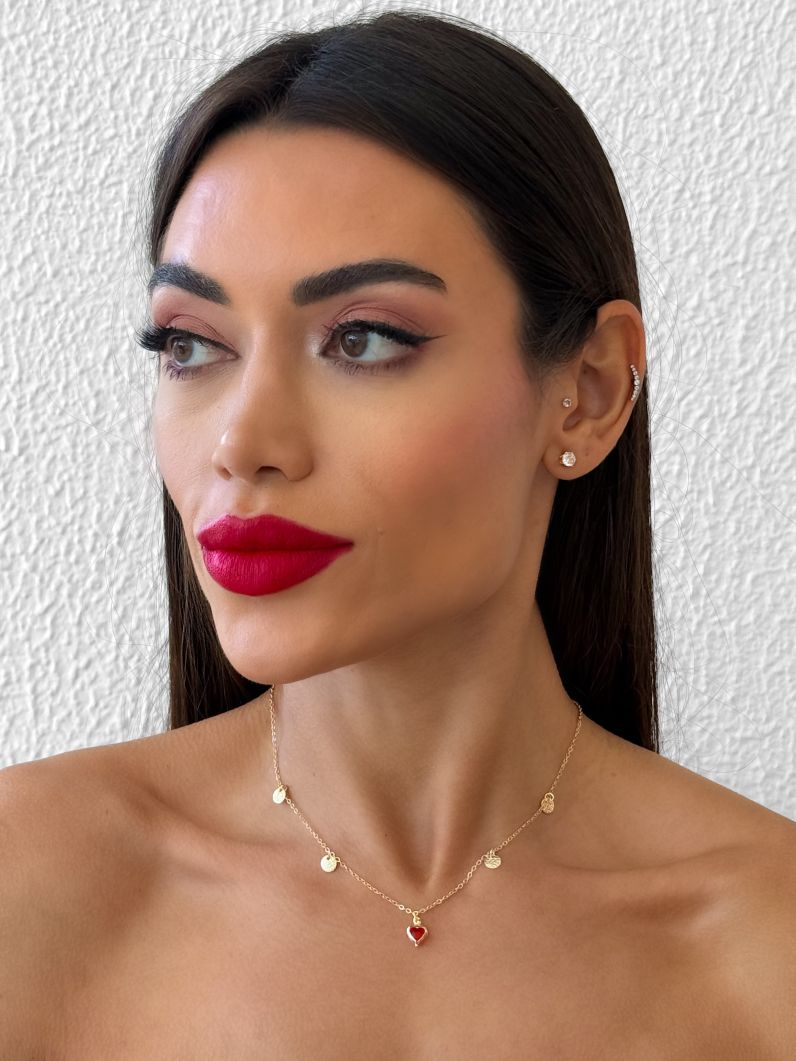 Choker Folheado a Ouro 18k Coração Cristal e Circulo Martelado