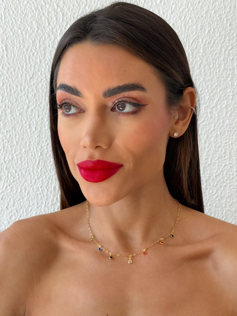 Choker Folheado a Ouro 18k Cristais Coloridos