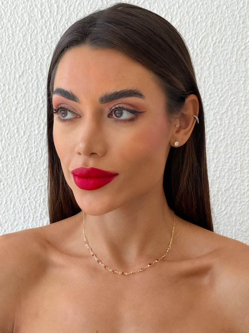 Choker Folheado a Ouro 18k Cristais Rosas