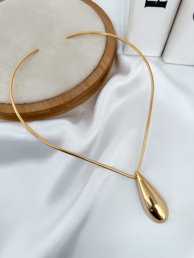 Choker Folheado a Ouro 18k e Prata 925 Aro com Gota Lisa