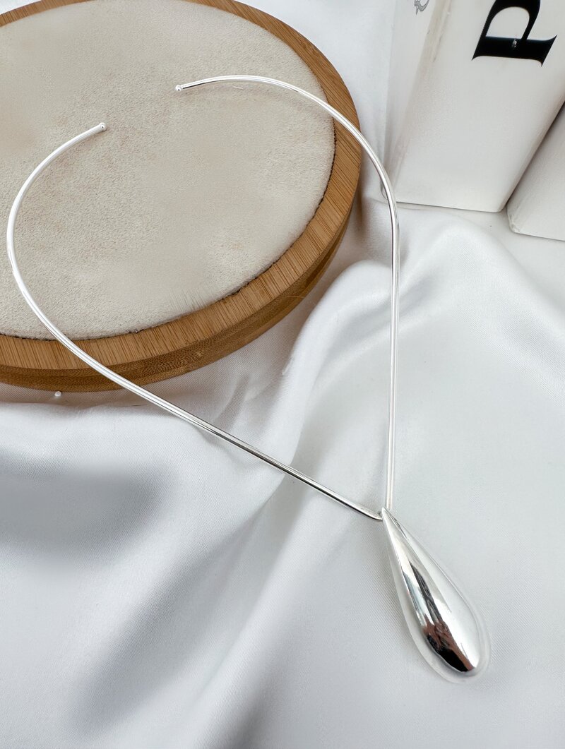 Choker Folheado a Ouro 18k e Prata 925 Aro com Gota Lisa