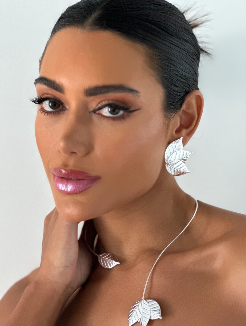 Choker Folheado a Ouro 18k e Prata 925 Aro Folhas Texturizadas