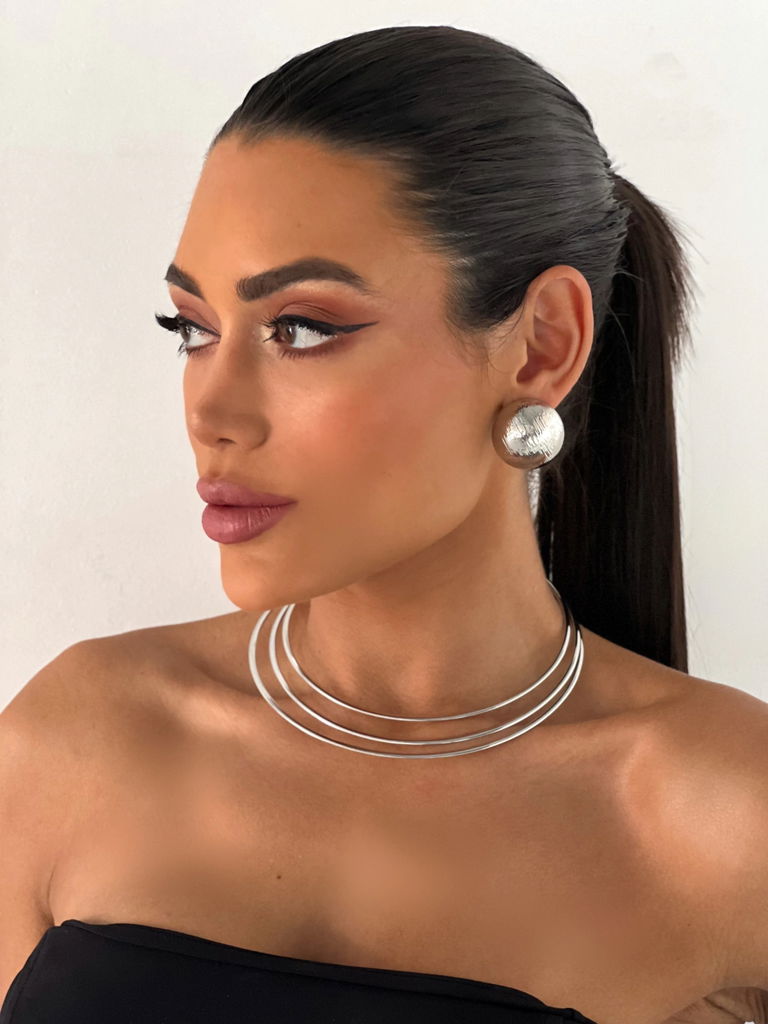 CHOKER FOLHEADO A OURO 18K E PRATA 925 ARO TRÊS FIOS.