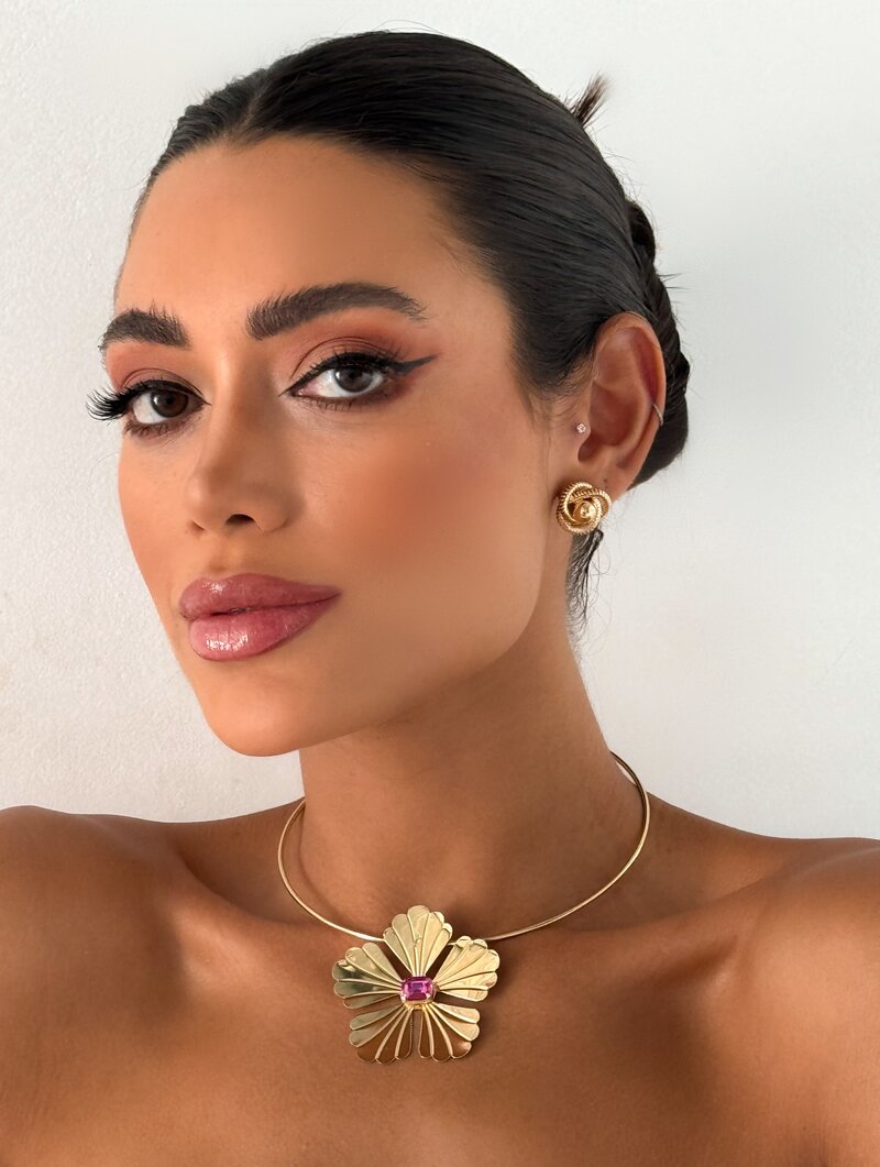 Choker Folheado a Ouro 18k e Prata Aro com Flor Quatro Pétalas