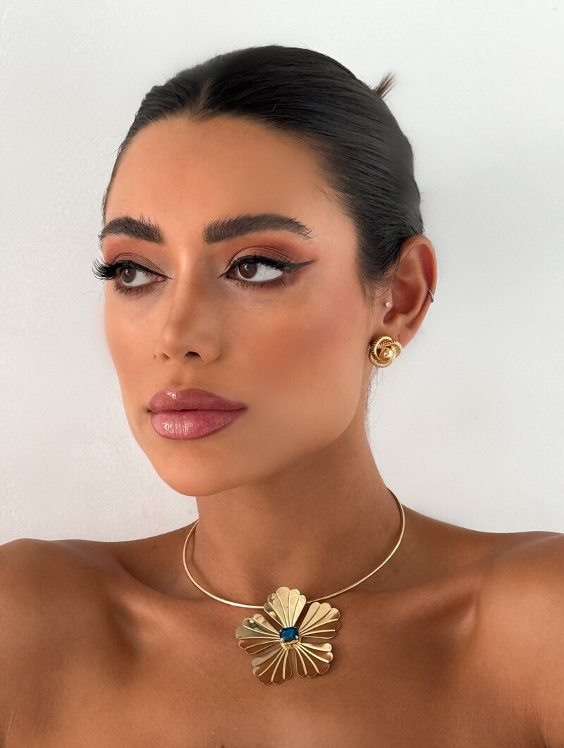 Choker Folheado a Ouro 18k e Prata Aro com Flor Quatro Pétalas