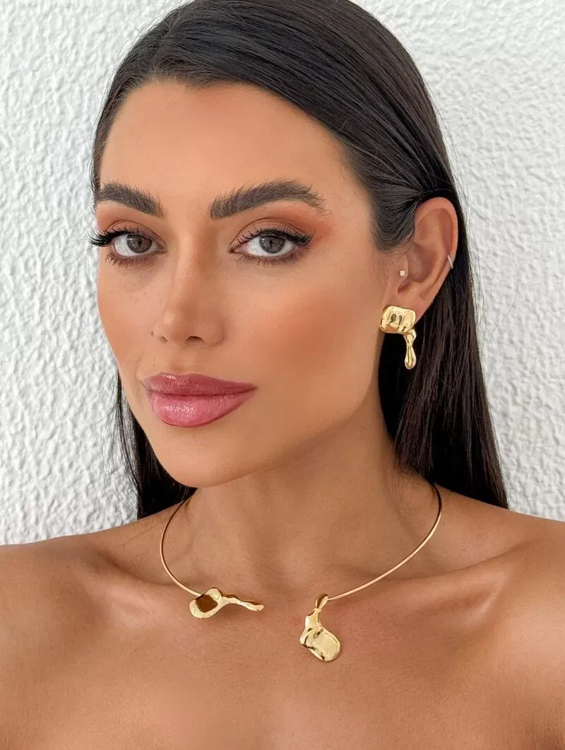 Choker Folheado a Ouro 18k e Prata Aro com Ponteira Orgânica