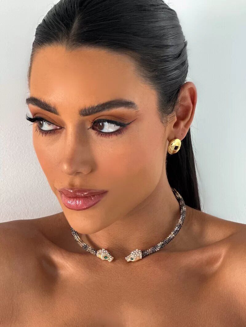 Choker Folheado a Ouro 18k e Prata Aro Cravejado Leopardo