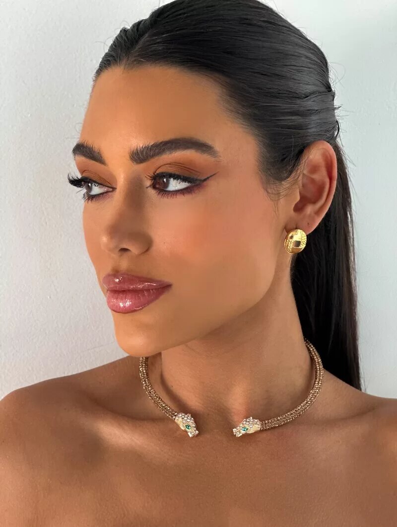 Choker Folheado a Ouro 18k e Prata Aro Cravejado Leopardo