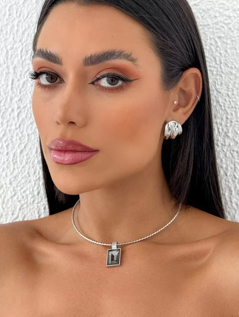 Choker Folheado a Ouro 18k e Prata Aro Flexível com Pedra Chatton
