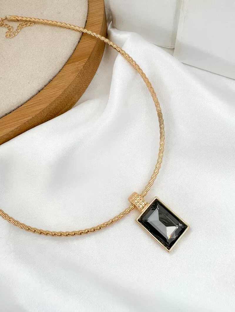 Choker Folheado a Ouro 18k e Prata Aro Flexível com Pedra Chatton