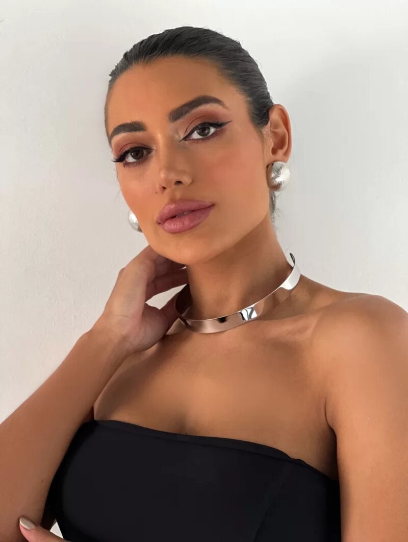 CHOKER FOLHEADO A OURO 18K E PRATA ARO LISO