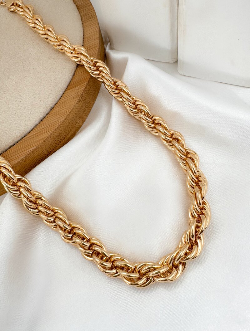 Choker Folheado a Ouro 18k e Prata Cordão Baiano Grosso