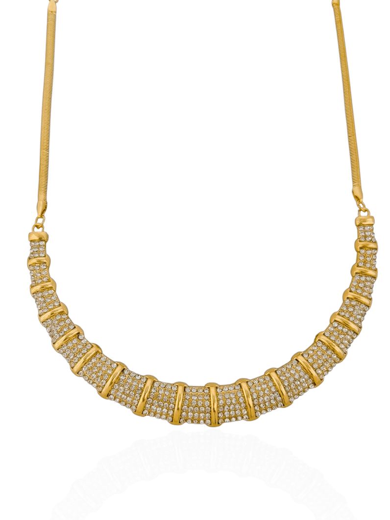 Choker Folheado a Ouro 18k e Prata Malha e Design Cravejado