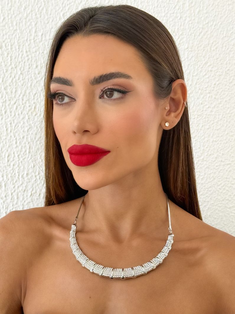 Choker Folheado a Ouro 18k e Prata Malha e Design Cravejado