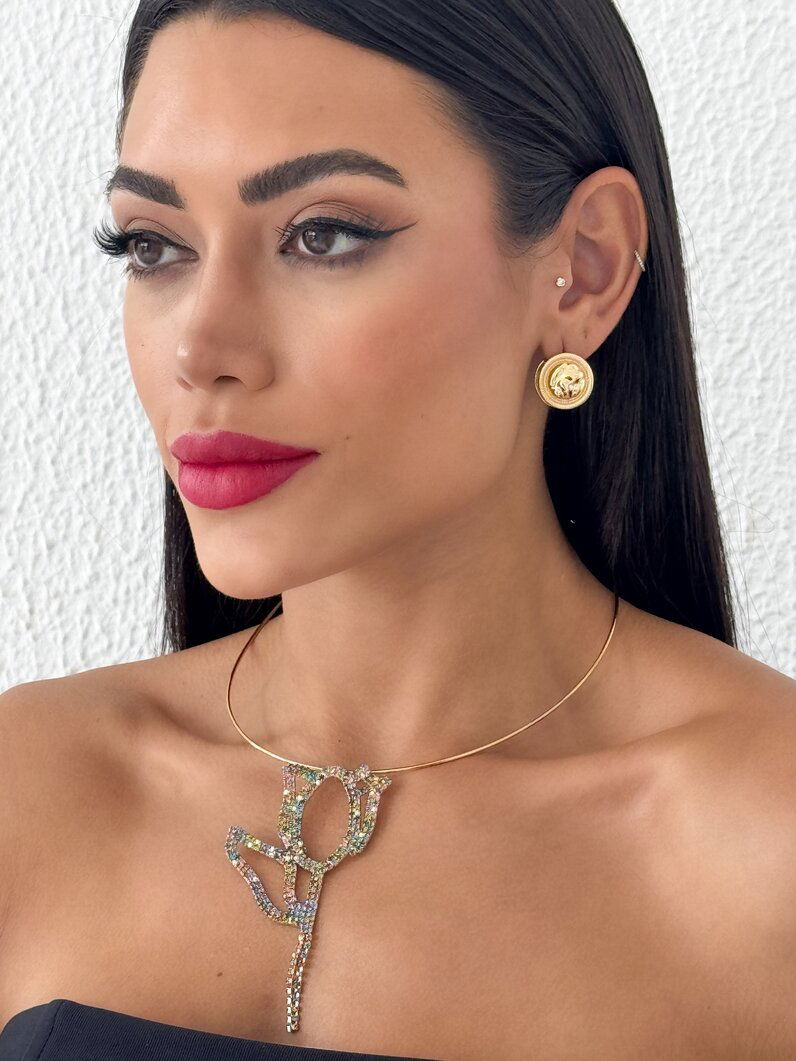 Choker Folheado a Ouro 18k e Prata Maxi Flor Cravejada