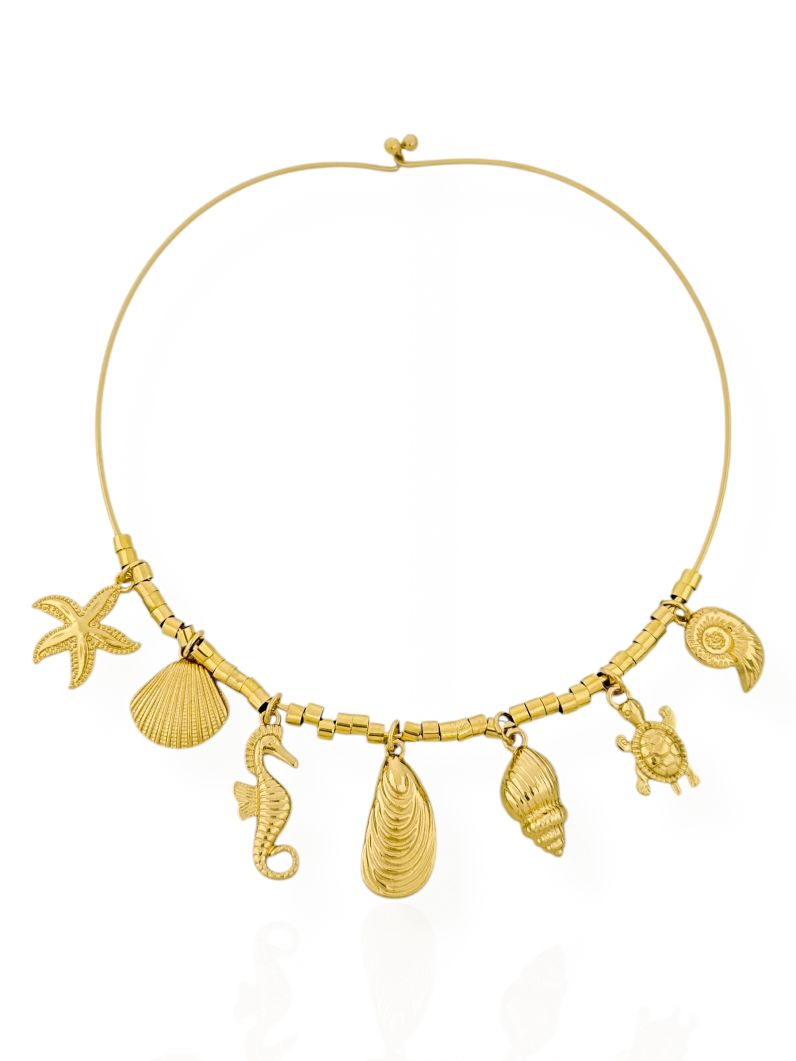 Choker Folheado a Ouro 18k e Prata Pingentes Alto Verão