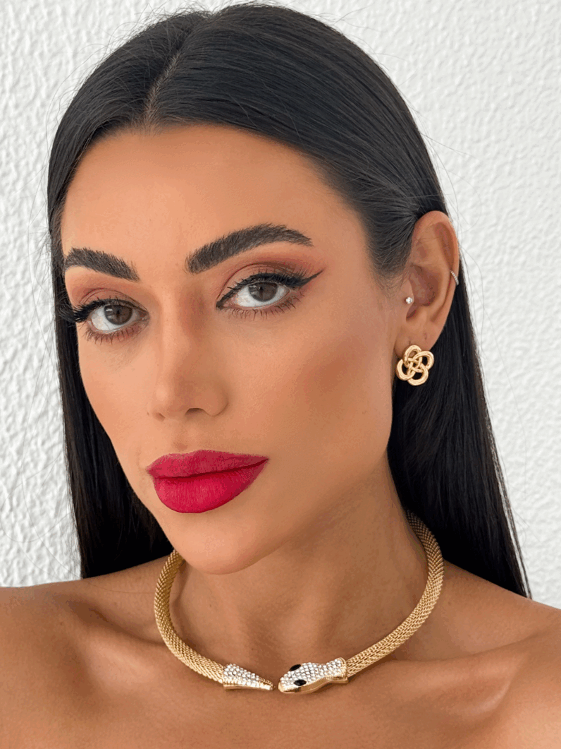 Choker Folheado a Ouro 18k e Prata Rabo de Tatu Com Serpente