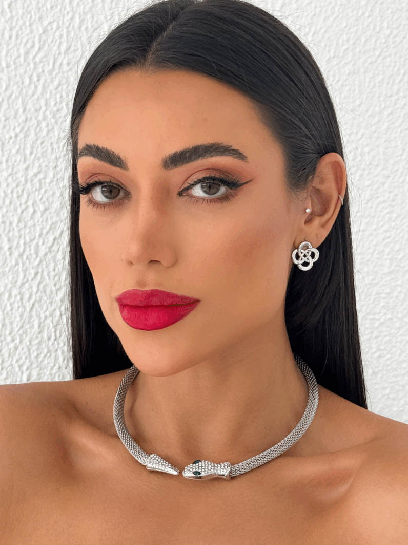 Choker Folheado a Ouro 18k e Prata Rabo de Tatu Com Serpente